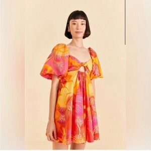 Farm Rio women’s summer garden ombré mini dress bright pink + orange size XS NWT